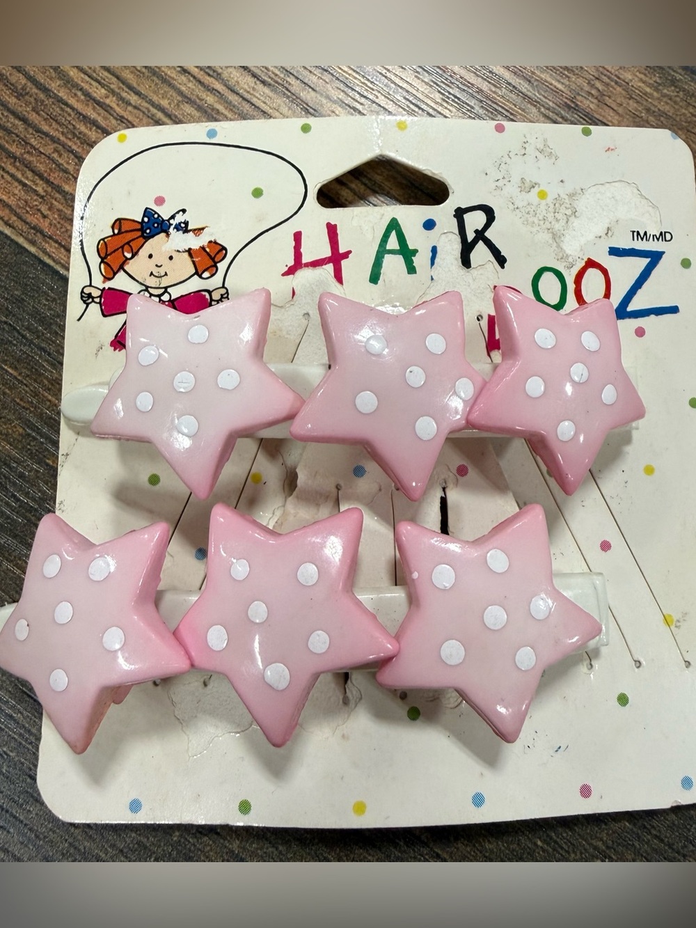 Vintage 1988 New Hair Dooz Hair Barrette Accessories Kids Pink Stars Clip Clasp